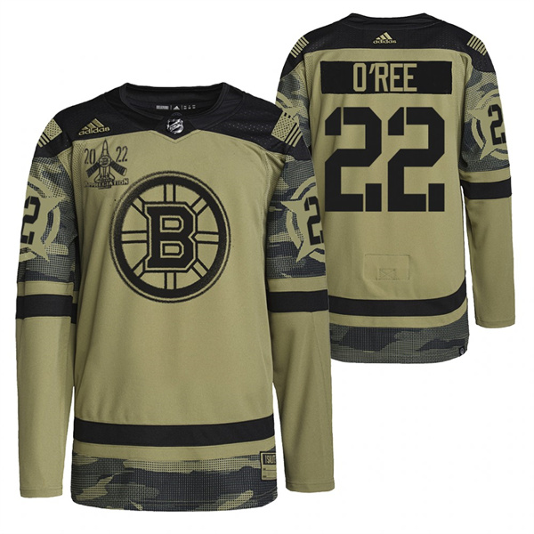 Men's Boston Bruins #22 Willie O'Ree 2022 Camo Military Appreciation Night Stitched